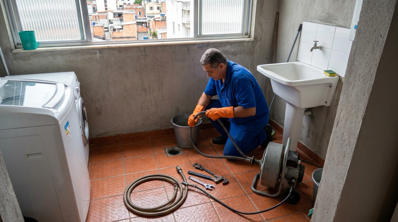 Desentupimento de ralo com equipamento em Salvador‑BA
