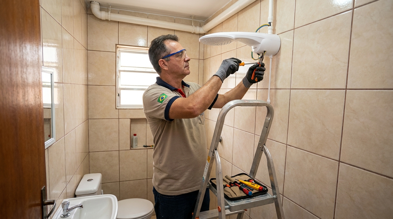 Instalação de chuveiro no banheiro em Salvador‑BA
